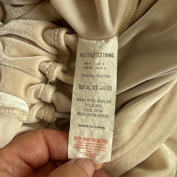 PrettyLittleThing Velour Hooded Romper – Beige Lounge Playsuit - Picture 3 of 8